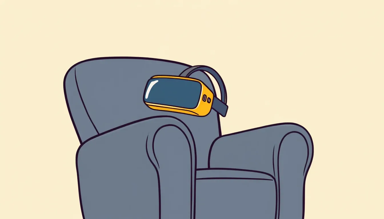 A VR headset resting on an armchair ready to be put on