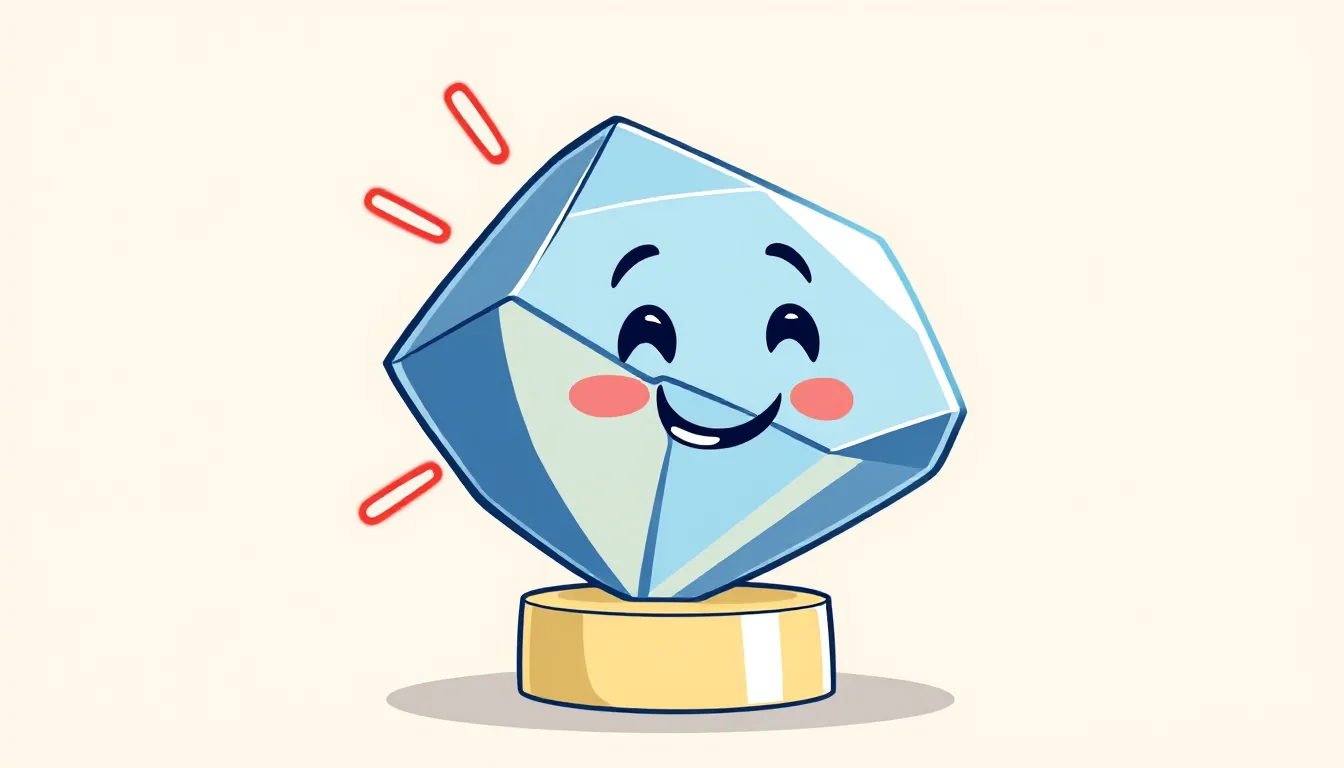 A friendly cartoon diamond on a small pedestal, surrounded by a few glowing red lines